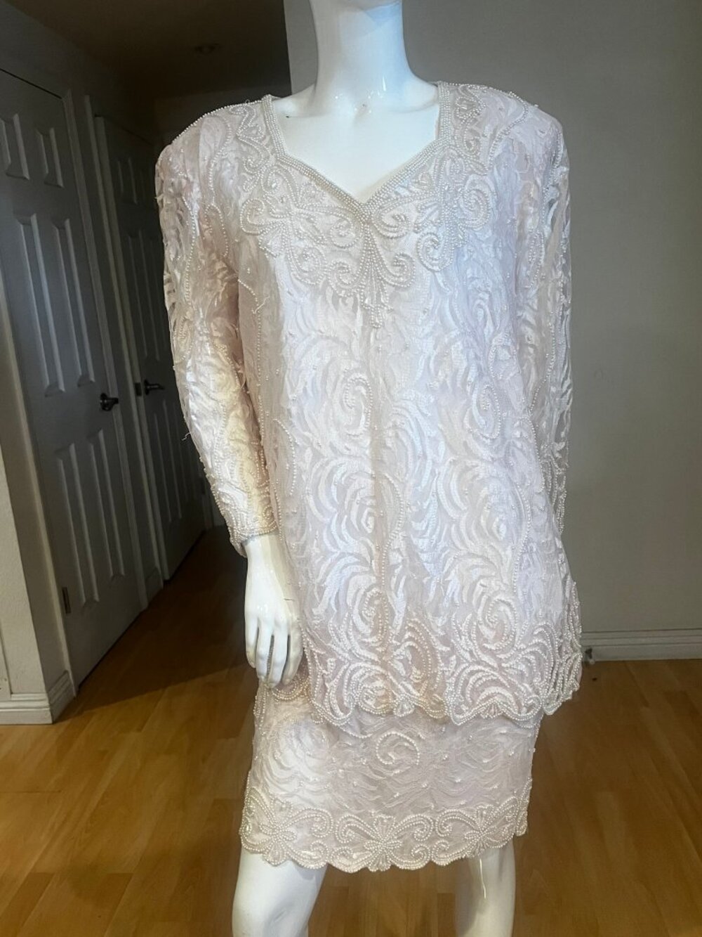 VINTAGE 80'S LAURENCE KAZAR BEADED SILK TIERED DRESS SIZE L LARGE